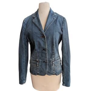 Lauren Jeans Co Denim Blazer Jacket Women's Large Stretch Corron Tailored